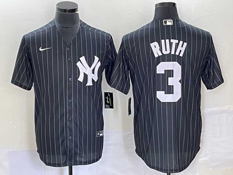 Men%27s New York Yankees #3 Babe Ruth Black Pinstripe Cool Base Stitched Baseball Jersey